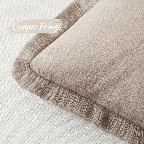 MIULEE Decorative Throw Pillow Covers Neutral Linen Fringe Throw Pillows Set of 2 Natural Linen Boho Farmhouse Cushion Covers with Tassels for Couch Sofa Bed Spring Home Decor 16x16 Inch - color: Natural Linen, size: 16" x 16" (Pack of 2)