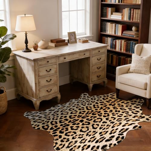 BENRON Premium Leopard Rugs for Living Room Bedroom, Non-Slip Throw Rug for Home Decor, Faux Cheetah Print Animal Skin Carpets, Black and Brown, 2.9 x 3.9 ft - color: Yellow/Black, size: 2'11" x 3'11" (Irregular)
