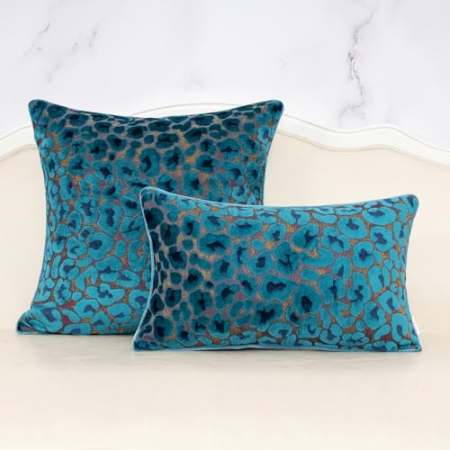 Alerfa Blue Floral Throw Pillow Cover 12 x 20 Inch Cut Velvet Rectange Luxury Decorative Lumbar Pillow Cover for Couch Living Room Bedroom - color: Blue, size: 20" x 12" (Pack of 1)