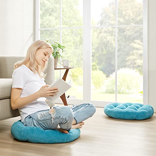 Meditation Floor Pillow Set of 2, Round Large Pillows Seating for Adults, Tufted Corduroy Thick Cushion for Living Room Tatami, Turquoise, 22 Inch'2 Count (Pack of 1) - color: Round | Turquiose | 2 Pack, size: 2 Pack