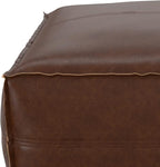 SIMPLIHOME Brody Large Square Coffee Table Pouf - 30 inch Wide Upholstered Vegan Leather Ottoman in Distressed Dark Brown, Boho Footstool, Coffee Table or Extra Seating for Living Room, Assembled