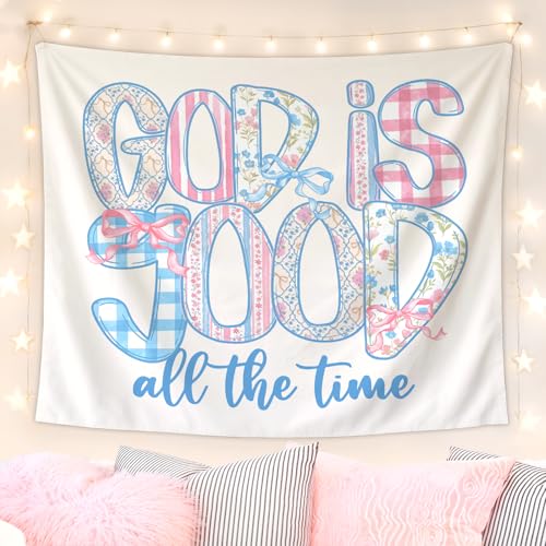 Lacama Cute Christian Tapestry, Preppy Bible Tapestry Decor for Bedroom College Dorm Apartment, College Dorm Decor,Christian Gifts for Women, God is Good all the Time Blanket 50x60 Inches - color: god is good all the time