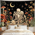 Lifeel Skeleton Lovers Tapestry, The Kissing Lovers Boho Aesthetic Skull Gothic Tapestry for Bedroom Living Room, 36x48 inches - color: Black1, size: 48"L x 36"W