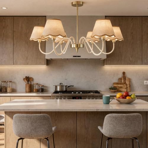 39" Boho Rattan Chandelier, 6-Light Rattan Pendant Light, Handwoven Natural Rattan, Rustic Industrial Adjustable Rattan Fixture for Dining Room, Kitchen Island & Living Room, E12 Socket - color: Curved Arm Design