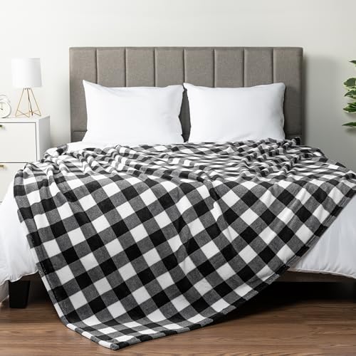 PAVILIA Black and White Buffalo Plaid Fleece Throw Blanket for Couch, Soft Checkered Flannel Blanket for Sofa, Plaid Christmas Couch Throw Bed, Warm Cozy Decorative Blanket Fall Decor Gift, 50x60 - color: Plaid White/Black, size: 50 x 60 Inches - Throw