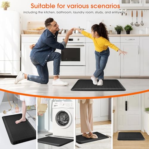 4/5 Inch Extra Thick Kitchen Mats for Floor,Non Slip Anti Fatigue Kitchen Rugs,Waterproof Stain Resistant Sink Mat,Cushioned Standing and Comfort Mats for Office (17"x28" Black) - color: Black, size: 28"L x 17"W x 0.8"Th