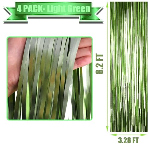 4 Pack Light Green Foil Fringe Curtain Backdrop, 3.28Ft x 8.2Ft Metallic Tinsel Foil Fringe Streamer Curtains for Photo Booth Props, Birthday, Wedding, Christmas Decorations Party Supplies New - color: Light Green