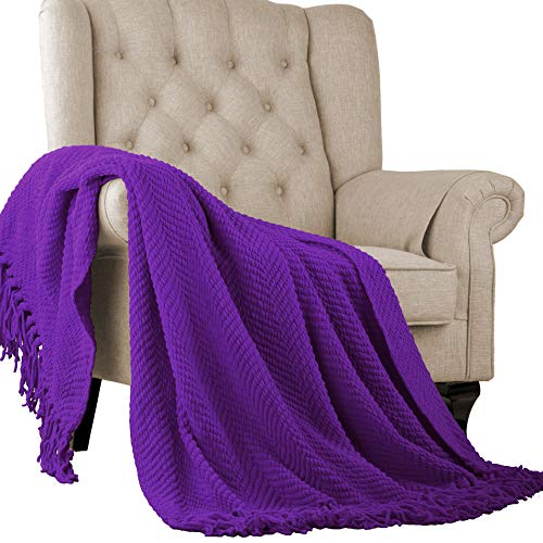 Home Soft Things Purple Throw Blanket Knitted Tweed Throw 50'' x 60'', Imperial Purple, Super Soft Cozy Warm Comfortable Breathable Throw for Living Room Chair Couch Bed Sofa Bedroom Home Décor - color: Imperial Purple, size: 50 in x 60 in