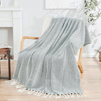 Herringbone Knitted Two Tone Throw Blankets with Braided Tassel Fringe, Boho Farmhouse Lightweight Turkish Throw Blanket for Couch Bed Sofa, Picnic, Yoga, Outdoor Blanket, 50 x 60 Inch, Dark Teal - color: Dark Teal