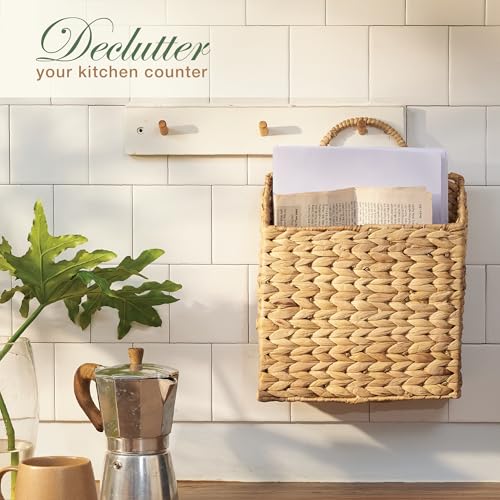 Set of 2 Wicker Hanging Basket for Organizing, Front Door, Mail, Flowers - Woven Wall Baskets for Storage - color: Natural (Water Hyacinth)