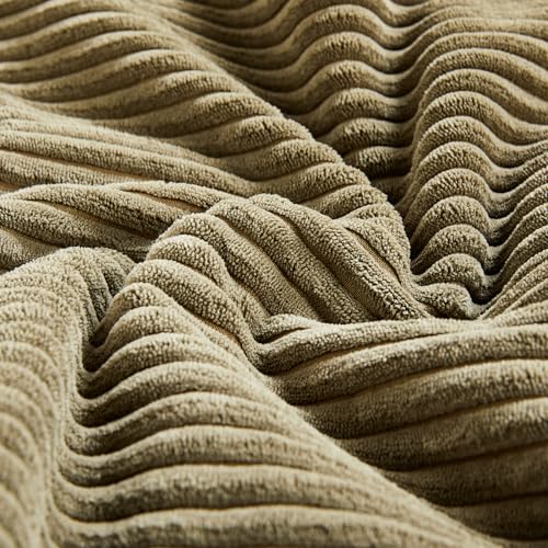 Fancy Homi 2 Packs Olive Green Samll Decorative Throw Pillow Covers 12x12 Inch with for Couch Bed Sofa, Rustic Farmhouse Boho Home Decor, Soft Corss Patchwork Corduroy Square Cushion Case 30x30 cm - color: Olive Green, size: 12" x 12" (Pack of 2)