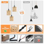 Sytmhoe 3Packs Boho Rustic Hemp Rope Pendant Light Hand-Woven Rattan Cage Basket Coastal Light Fixture Farmhouse Wicker Hanging Lighting for Kitchen Island Dining Room Bedroom