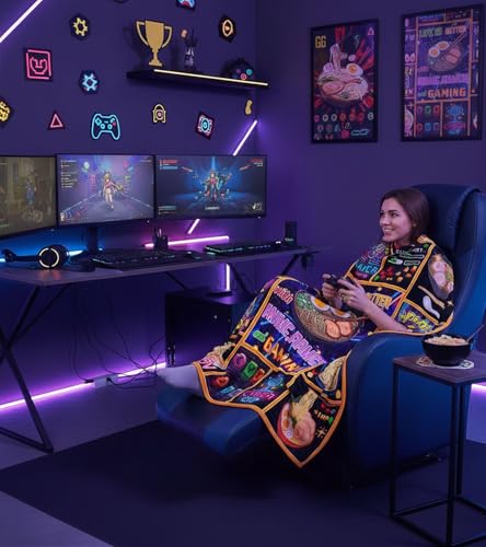 Aipon Anime Ramen Gaming Gamer Blanket 50"x 60", Anime Ramen Lover Gaming Gamer Gifts for Boys Kids Men, Funny Food Game Controller Blankets, Soft Cozy Lightweight Throw Blanket for Girls Women - color: Orange Ramen, size: 50.00'' × 60.00''