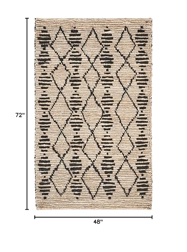SAFAVIEH Bohemian Collection 4' x 6' Beige / Black BOH703Z Handmade Moroccan Tribal Jute Area Rug - size: 4' x 6' (Rectangular)