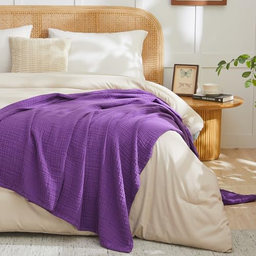EMME Cotton Muslin Throw Blanket Couch Breathable Gauze Blanket Soft Lightweight Blankets Adults (Purple, 50"x60") - color: 13 - Purple, size: Throw (50" x 60")