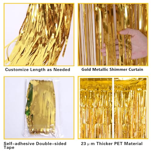 2 Pack Gold Fringe Curtain Backdrop, 3.2Ft x 8.2Ft Metallic Photo Booth Backdrop Tinsel Door Curtains for Birthday Baby Shower Anniversary Christmas New Year Eve Bachelorette Party Decorations - color: Metallic Gold