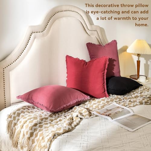 AmHoo Pack of 2 Linen Pillow Covers with Tassels Fringed Decorative Rustic Natural Throw Pillowcase Cushion for Couch Sofa Bedroom 20 x 20-Inch Dusty Rose - color: Dusty Rose, size: 20" x 20" (Pack of 2)