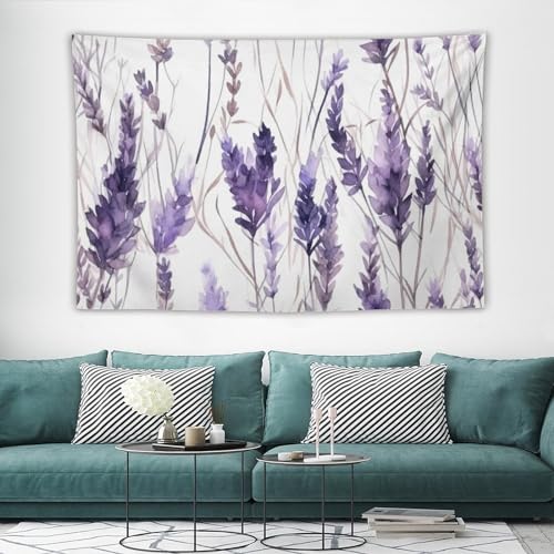 HZOHNAGO Lavender Flower Tapestry Watercolor Purple Floral Pattern Printed Wall Tapestry Wall Hanging for Bedroom Living Room Dorm 60" W x 40" H - color: Lavender-12, size: 60"L x 40"W