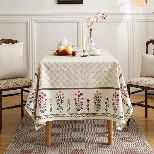 ISAENNE Designer Vintage Linen Floral Small Rectangular Tablecloth,Fall Colorful Modern Table Cloth,Anti-Wrinkle Decor Tablecloths for Dining Thanksgiving Kitchen Christmas,55"*71"-Bertina E - color: Bertina E, size: 71" x 55" (Rectangular)