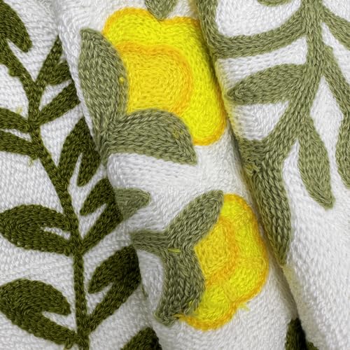 Alysheer Floral Embroidered Summer Decorative Throw Pillow Cover 18"x 18" Set of 2, Farmhouse Cottage Yellow Flower Green Leaves Patterned Cotton Cushion Case for Couch Bed Living Room Outdoor Decor - color: Yellow, size: 18" x 18" (Pack of 2)