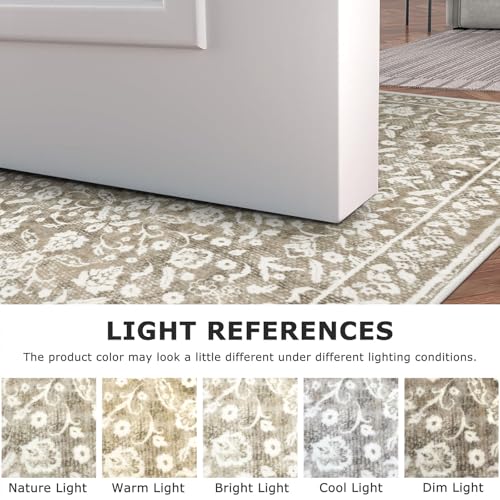 Vintage Entryway Rug Indoor, Beige Taupe Washable 2x3, Neutral Small Area Non-Slip Throw Accent Floral Kitchen Rug Print Faux Wool Super Soft Front Door Floor Carpet for Foyer Bedroom - color: Beige Taupe, size: 2' x 3' (Rectangular)