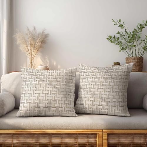 Basketweave Throw Pillow Covers 18x18 Set of 2 | Beige Ivory Decorative Cushion Covers | Neutral Farmhouse Pillow Cases for Couch Sofa Bed Living Room - color: Basket Weave