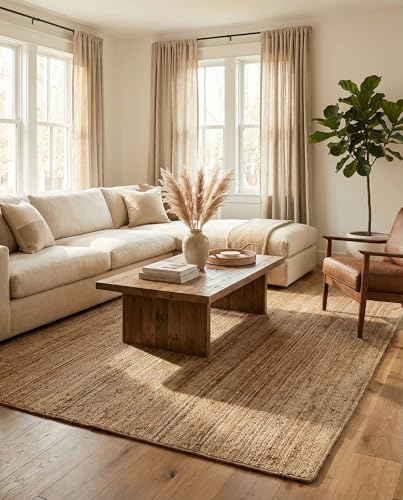 Rugs.com Hand Braided Jute Rug – 9' x 12' Natural Flatweave Rug Perfect for Living Rooms, Large Dining Rooms, Open Floorplans - size: 9' x 12' (Rectangular)