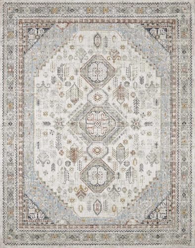 Hauteloom Balfour Living Room, Bedroom Area Rug - Medallion Geometric Border Floral Diamond - Traditional Oriental Transitional Oushak Turkish - Natural Gray, Cream, Gray, Beige, Blue - 2' x 2'11" - color: Natural Gray / Kouta, size: 1'11" x 2'11" (Rectan