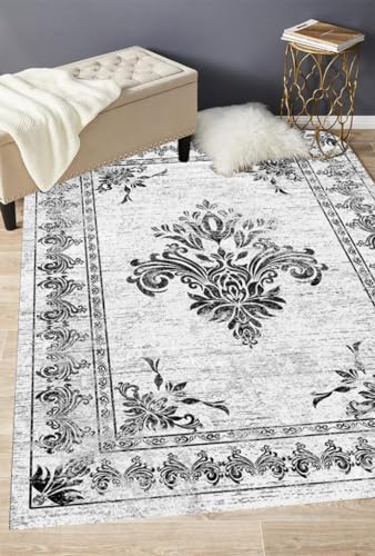 Black Grey Distressed Traditional Medallion Area Rug for Livingroom Bedroom Washable Soft Antique Rug Under Dining Table Retro Accent Office Kitchen Carpet Mat 2x3 - color: I, size: 2' x 3' (Rectangular)