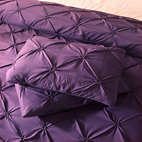Feelyou Pinch Pleated Duvet Cover Set Full Size, Microfiber Polyester Pintuck Tufted Quilt Cover, Luxurious Decorative Purple Comforter Cover with 2 Pilllow Shams, 3 Pcs Zipper Closure - color: Purple, size: Full