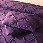 Feelyou Pintuck Duvet Cover Set Queen Size Purple Pinch Pleat Duvet Cover Tufted Design Bedding Set Zipper Soft Polyester Comforter Cover with 2 Pilllow Shams, Solid Geometric 3 Pieces - color: Purple, size: Queen