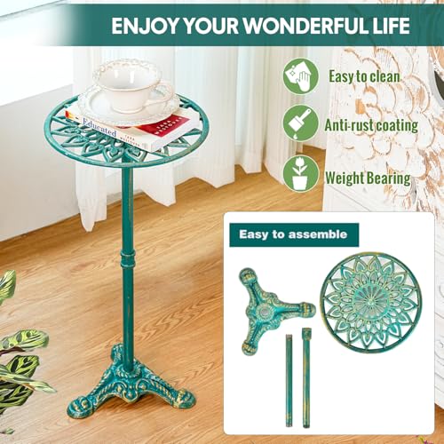 Sungmor Heavy Duty Cast Iron Potted Plant Stand, 24.2" Tall Metal Plant Stand, Vintage & Rustic Style Flower Stand Indoor Outdoor Garden Table, Decorative Flower Pot Holder for Balcony Patio - color: Antique Green - 24.2INCH