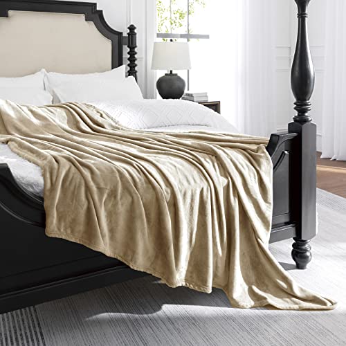 JIAHANNHA Flannel Fleece Blanket Throw Size(50 by 60 Inches),Beige Throw Blanket for Couch Sofa Bed 280GSM,Super Soft Plush Cozy and Lightweight Warm Bed Blanket for All Season - color: Beige, size: Throw(50"×60")