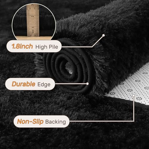 8x10ft Black Fuzzy Plush Living Room Rugs,Large Soft Fluffy Bedroom Area Rugs Non-Slip Shaggy Carpet for Nursery Kids PlayRoom Dorm Office Indoor Modern Carpets - color: A-black, size: 8' X 10' (Rectangular)