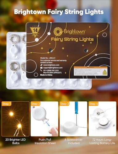 Brightown 14 Pack 6 Color LED Fairy Lights Battery Operated String Lights, 7ft 20LED Waterproof Silver Wire String Lights, Firefly Starry Moon Lights for Mason Jars DIY Christmas Wedding Party Bedroom - color: 6 Color, size: 14 Pack