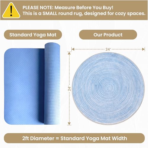 Asrug Imitation Jute Low Pile Round Rug Area Rug Washable Non-Slip Circle Rug Soft Plush Touch Circle Rugs Round for Kitchen Bathroom Living Bedroom Nursery, Carpet 2ft /24 inch/61 cm Blue - color: Blue, size: 2ft