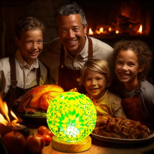 Table Lamp Turkish Mosaic Glass Night Light Bohemian Spherical Decorative Lamp for Dining Room Ambient Lighting Thanksgiving Party Living Room Decor Unique Home Gift (Boho-Green, Boho)4.72"*5.31" - style: Retro