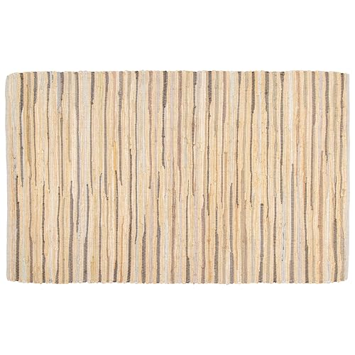Cotton Hand Woven Chindi Rug 3x5 Feet - Beige, Decorative Soft Throw Indoor Floor Rag Rugs Ideal for Hallway, Kitchen, Kids Room | Durable Lightweight Neutral Home Space Dhurrie for Costal Décor - color: Beige, size: 3 x 5 feet