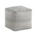 Benzara Modern Pouf Ottoman- Black White Basket Woven Jacquard- 16 Inch Square