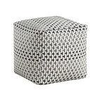 Benzara Modern Pouf Ottoman- Black White Basket Woven Jacquard- 16 Inch Square