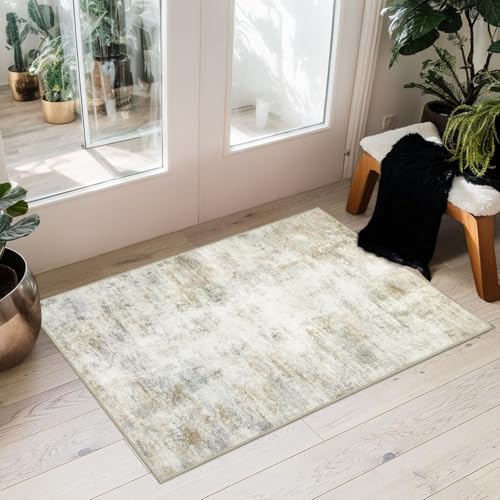 Capslpad Small Abstract Area Rug 2x3 Beige Entryway Washable Door Mat Indoor Entrance, Non Slip Throw, Printed Faux Wool Front for Foyer Kitchen - color: Beige, size: 2' x 3' (Runner)