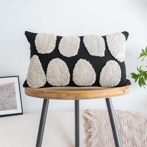 Black White Boho Chunky Tufted Pillow Cover, Neutral Decorative Oblong Throw Pillow Case, Geometric Woven Modern Sham for Bed Couch Living Room, 12x20 inches, 1PCS - color: Black, size: 20" x 12" (Pack of 1)