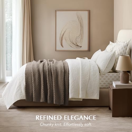 EVERGRACEHOME Chunky Chenille Knit Throw Blanket for Couch, Soft Luxurious Moss Stitch Blankets for Bed, Cozy Decorative Farmhouse Knitted Throws for Sofa, Mocha Brown, 50" x 60" - color: Mocha Brown, size: 50" X 60"