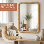 Barnyard Designs Rattan Wall Mirror, Rectangular Farmhouse Boho Accent for Bathroom, Entryway or Bedroom, Woven Natural Honey Rattan Frame (24" x 36", Rectangular) - size: 36"L x 24"W