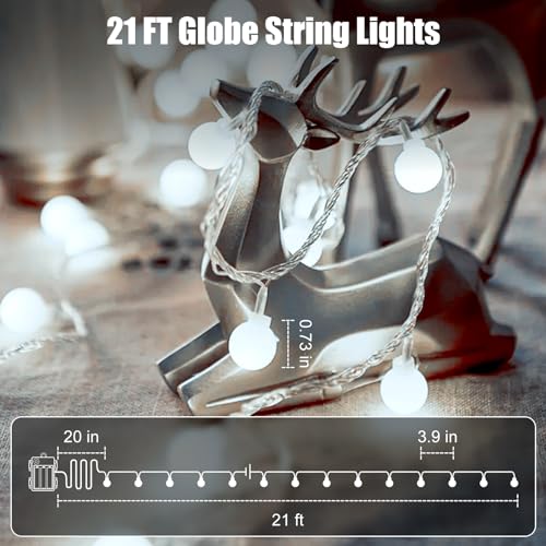Globe String Lights Battery Operated - 21 Feet 60 Led Twinkle Fairy Lights, 8 Modes with Remote Mini Globe Lights for Indoor Outdoor Bedroom Party Wedding Garden Christmas Tree Decor, Pure White - color: Cool White, size: 1 Pack