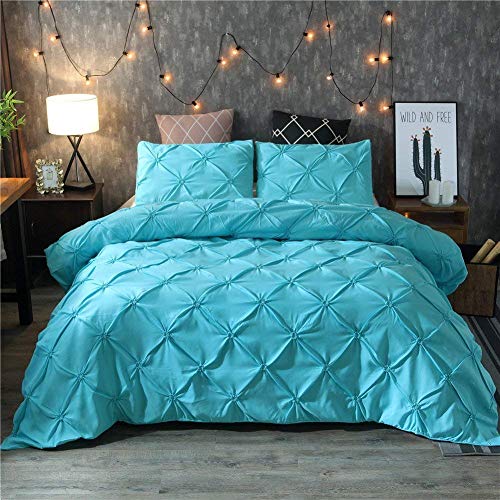 Feelyou King Duvet Cover Set Pinch Pleated Bedding Sets Aqua Blue Microfiber Polyester Pintuck Tufted Comforter Cover with 2 Pillow Shams Luxury Solid Geometric, 3 Pieces - color: Aqua Blue, size: King