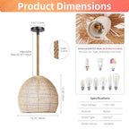 Arturesthome Natural Rattan Pendant Light for Kitchen Island, Woven Lamp Shade Chandelier, Hanging Ceiling Light, Handmade Lampshade Rope Lamp D15.7in*13.7in - size: 15.7″W x 13.7″H