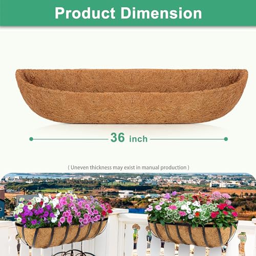 Y&M 2pcs 36" Coco Liner for Window Box Deck Basket Planter Trough Coconut Fiber Liners, Pre-Formed Replacement for 36inch Outdoor Hanging Basket - color: 2pcs 36in Arc