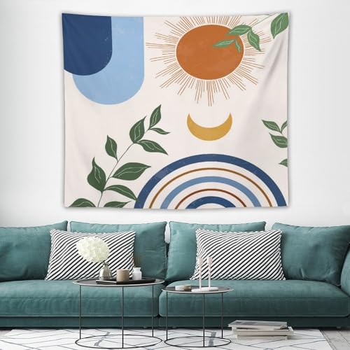 Boho Leaf Tapestry,Blue Spring Summer Palm Leaf Sun Abstract Modern Minimalism Wall Hanging Neutral Home Decor Art for Living Room Bedroom Dorm 40"x30" - color: Boho Leaf-14, size: W40xL30in