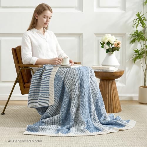 Amélie Home Premium Chenille Throw Blanket, Soft Cozy Luxury Two-Tone Knit Blanket for Couch, Sofa, Chair, Home Decor, Blue & Ivory 50"x60" - color: Two-tone Blue, size: 50" X 60"